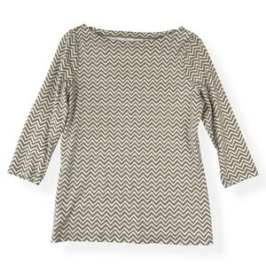 Kim Rogers Top Womens M Medium Tan White Geo 3/4 Sleeves